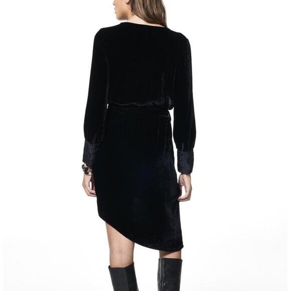 Young Fabulous & Broke Kahri Neutral Cream Velvet Mini Long Sleeve Wrap Dress - Picture 12 of 14